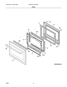 Door Diagram and Parts List for 60540543A  Frigidaire Wall Oven