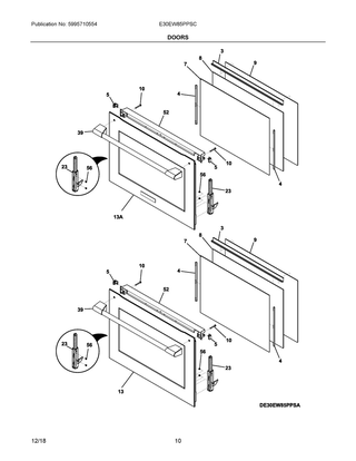 Doors Diagram and Parts List for E30EW85PPSC  Frigidaire Wall Oven