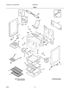 Body Diagram and Parts List for 30458356B  Frigidaire Range