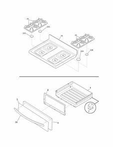 Top/drawer Diagram and Parts List for 79072403013  Kenmore Range