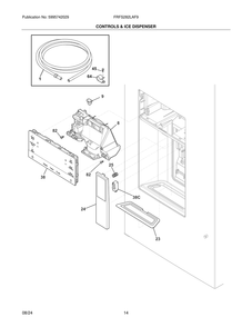 Controls And Ice Dispenser Diagram and Parts List for FRFS282LAF9  Frigidaire Refrigerator