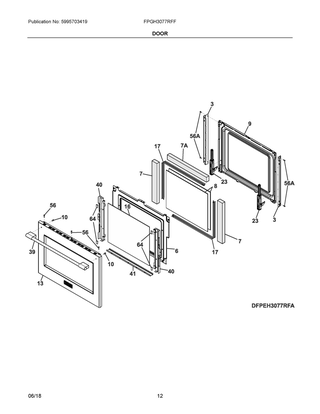 Door Diagram and Parts List for FPGH3077RFF  Frigidaire Range