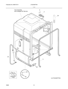Tub Diagram and Parts List for LFID2426TF6A  Frigidaire Dishwasher