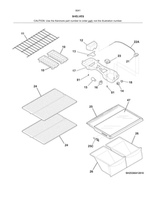 Shelves Diagram and Parts List for 25360412610  Kenmore Refrigerator