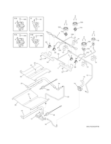 Burner Diagram and Parts List for FFGS3025PSF  Frigidaire Range