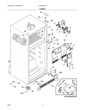 03 - CABINET Diagram and Parts List for LGTR2042TD0  Frigidaire Refrigerator