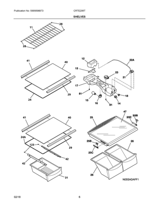 Shelves Diagram and Parts List for CRTE206TS1  Frigidaire Refrigerator
