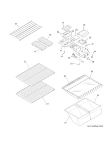 Shelves Diagram and Parts List for 25360002410  Kenmore Refrigerator