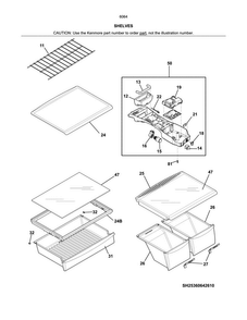 Shelves Diagram and Parts List for 25360642612  Kenmore Refrigerator
