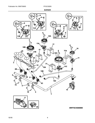 Burner Diagram and Parts List for FFGC3026SSD  Frigidaire Cooktop
