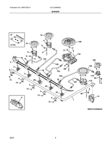 Burner Diagram and Parts List for ECCG3668AS  Frigidaire Cooktop