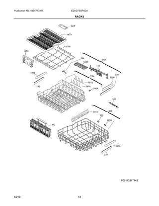 Racks Diagram and Parts List for E24ID75SPS2A  Frigidaire Dishwasher