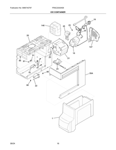 Ice Container Diagram and Parts List for FRSC2333AS9  Frigidaire Refrigerator