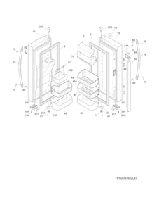 Fresh Food Doors Diagram and Parts List for FGHB2735NF2  Frigidaire Refrigerator