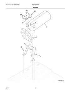 Burner Diagram and Parts List for MED10ZEMW0  Frigidaire Dryer