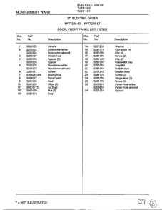 Door, Front Panel, Lint Filter Page 2 Diagram and Parts List for 7289-80  Frigidaire Dryer