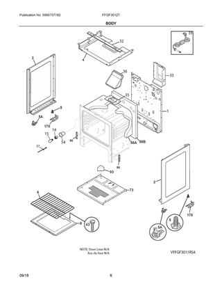 Body Diagram and Parts List for FFGF3012TWB  Frigidaire Range