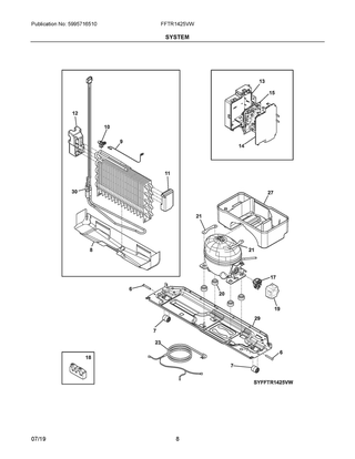 System Diagram and Parts List for FFTR1425VW  Frigidaire Refrigerator
