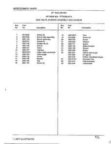 Gas Valve, Burner Assembly And Sensor Page 2 Diagram and Parts List for 8389-80A  Frigidaire Dryer