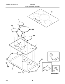 Main Top/Surface Units Diagram and Parts List for 20462066A  Frigidaire Range