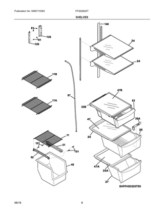 Shelves Diagram and Parts List for FFSS2625TP2  Frigidaire Refrigerator