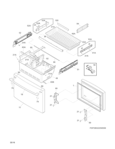Freezer Drawer, Baskets Diagram and Parts List for FDBG2250SS0  Frigidaire Refrigerator