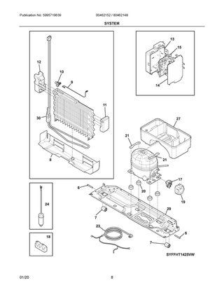 System Diagram and Parts List for K80462148A  Frigidaire Refrigerator