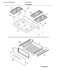 Top/Drawer Diagram and Parts List for FCRL3052ASB  Frigidaire Range