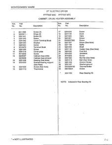 Cabinet, Drum, Heater Assembly Page 2 Diagram and Parts List for 7007-80C  Frigidaire Dryer