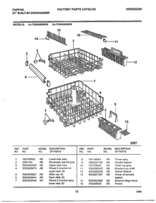 24" Built-in Dishwasher Page 12 Diagram and Parts List for 68-1085  Frigidaire Dishwasher