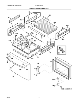 Freezer Drawer, Baskets Diagram and Parts List for FFHB2750TS5  Frigidaire Refrigerator