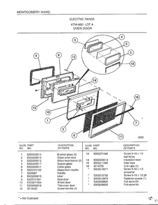 Oven Door Diagram and Parts List for 4881  Frigidaire Range