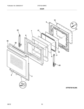 09 - DOOR Diagram and Parts List for CFEF3019MWC  Frigidaire Range