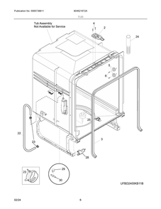 Tub Diagram and Parts List for 804621672A  Frigidaire Dishwasher