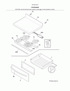 Top/drawer Diagram and Parts List for 79093013315  Kenmore Range