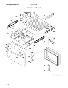 Freezer Drawer, Baskets Diagram and Parts List for FGEB28D7RF2  Frigidaire Refrigerator