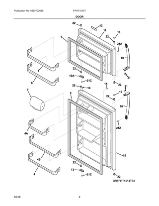 Door Diagram and Parts List for FFHT1514TB3  Frigidaire Refrigerator