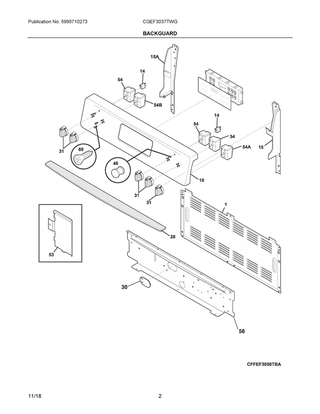 Backguard Diagram and Parts List for CGEF3037TWG  Frigidaire Range