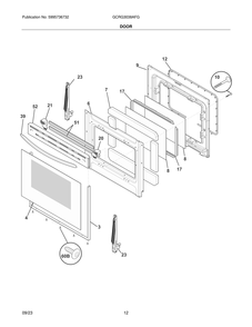 Door Diagram and Parts List for GCRG3038AFG  Frigidaire Range