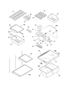 Shelves Diagram and Parts List for WRTS23V7MW4  Frigidaire Refrigerator