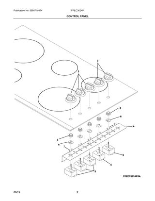 Control Panel Diagram and Parts List for FFEC3624PSB  Frigidaire Cooktop