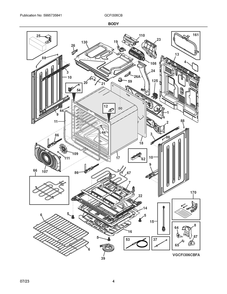 Body Diagram and Parts List for GCFI306CBFA  Frigidaire Range