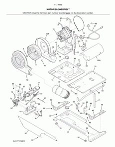 Motor/blower/belt Diagram and Parts List for 41771733811  Kenmore Washer Dryer Combo