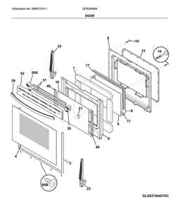 Door Diagram and Parts List for GCRI3058ADA  Frigidaire Range
