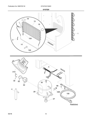 System Diagram and Parts List for CFUFHC21QWC  Frigidaire Freezer