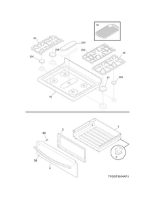 Top/drawer Diagram and Parts List for FGGF3054MWE  Frigidaire Range