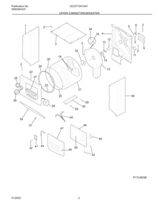 Upper Cabinet/Drum/Heater Diagram and Parts List for GCGT1041AS1  Frigidaire Dryer