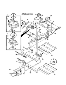 Burner Diagram and Parts List for FGF376CERR  Frigidaire Range