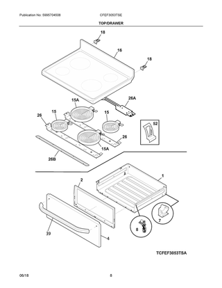 Top/drawer Diagram and Parts List for CFEF3053TSE  Frigidaire Range