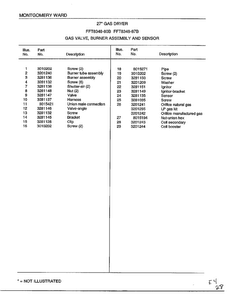 Gas Valve, Burner Assembly And Sensor Page 2 Diagram and Parts List for 8348B  Frigidaire Dryer